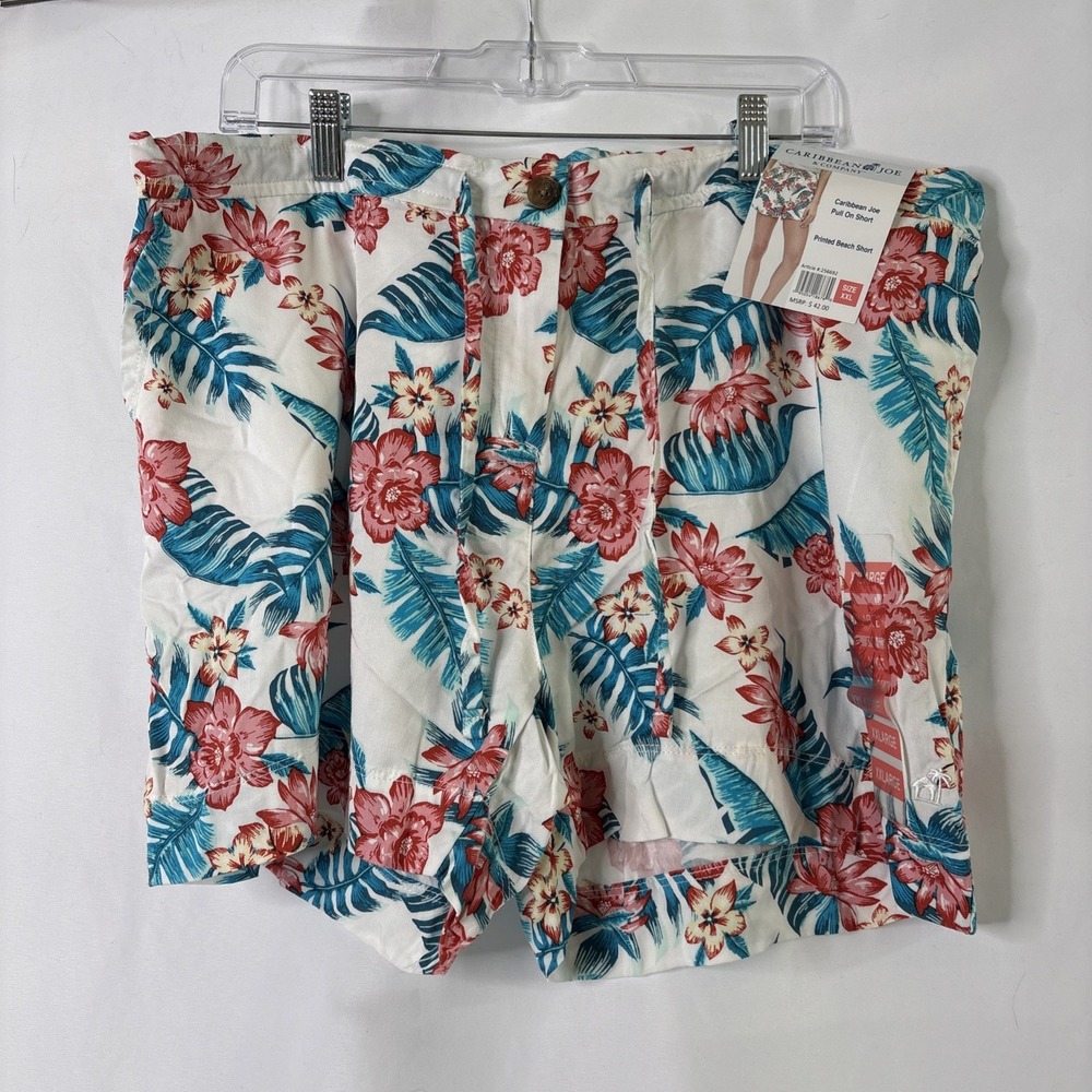 Caribbean Joe & Co Women's XXL Pull On Printed Beach Short Floral‎ Drawstring